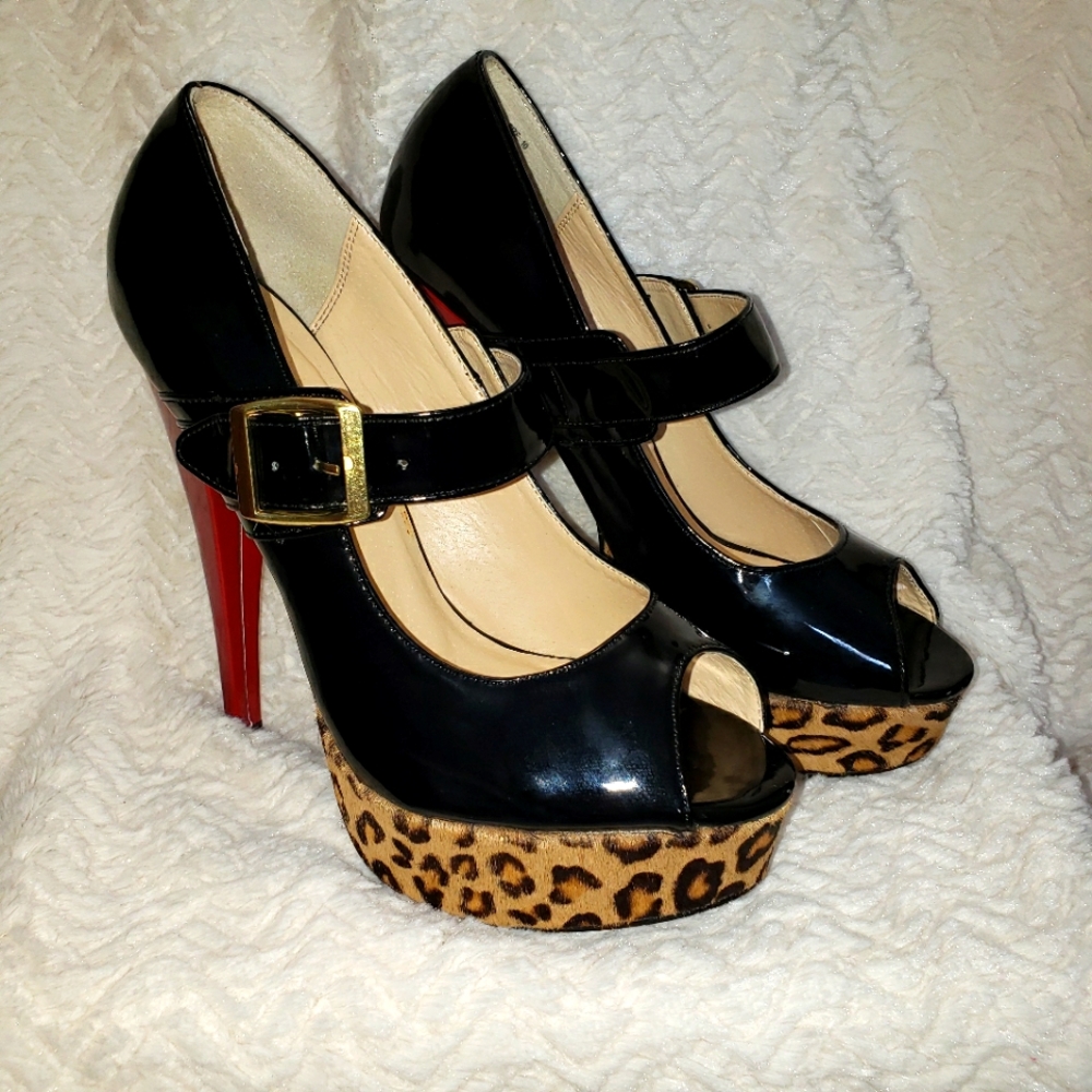 Steve Madden Leopard, Black, and Red Platform Heels Size 10